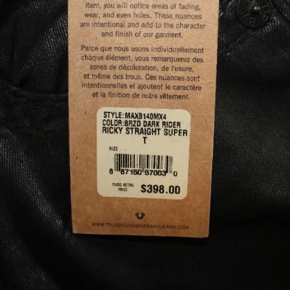 Rare!  🇺🇸 Waxed Ricky Supert T in “BRZD DARK RIDER” True Religion size 30x34. - Picture 13 of 13